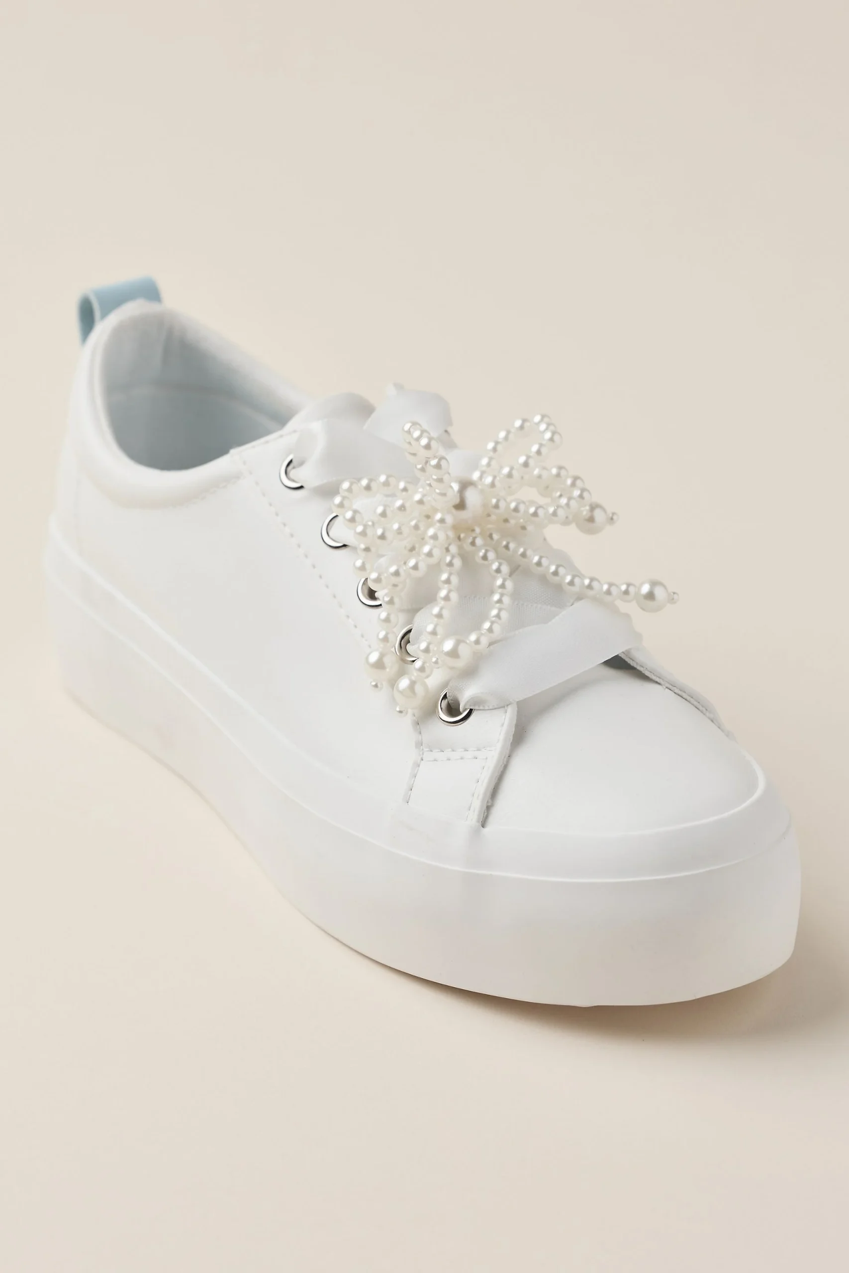 Vegan Leather Sneakers with Detachable Pearl Bow