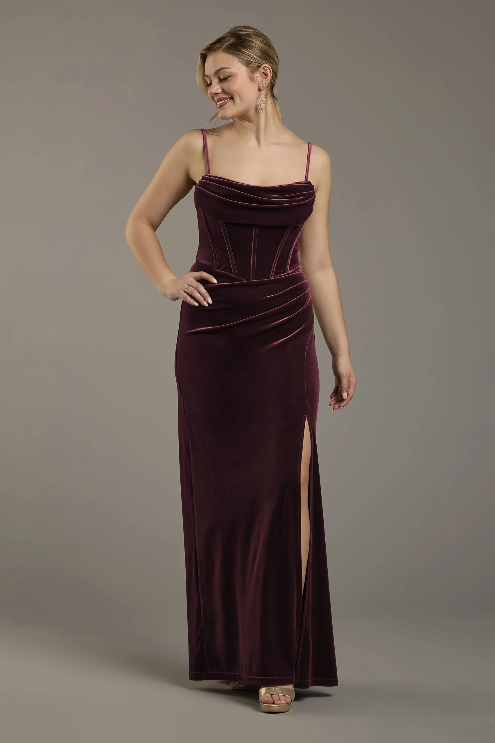 Velvet Corset Bodice Spaghetti Strap Sheath Dress