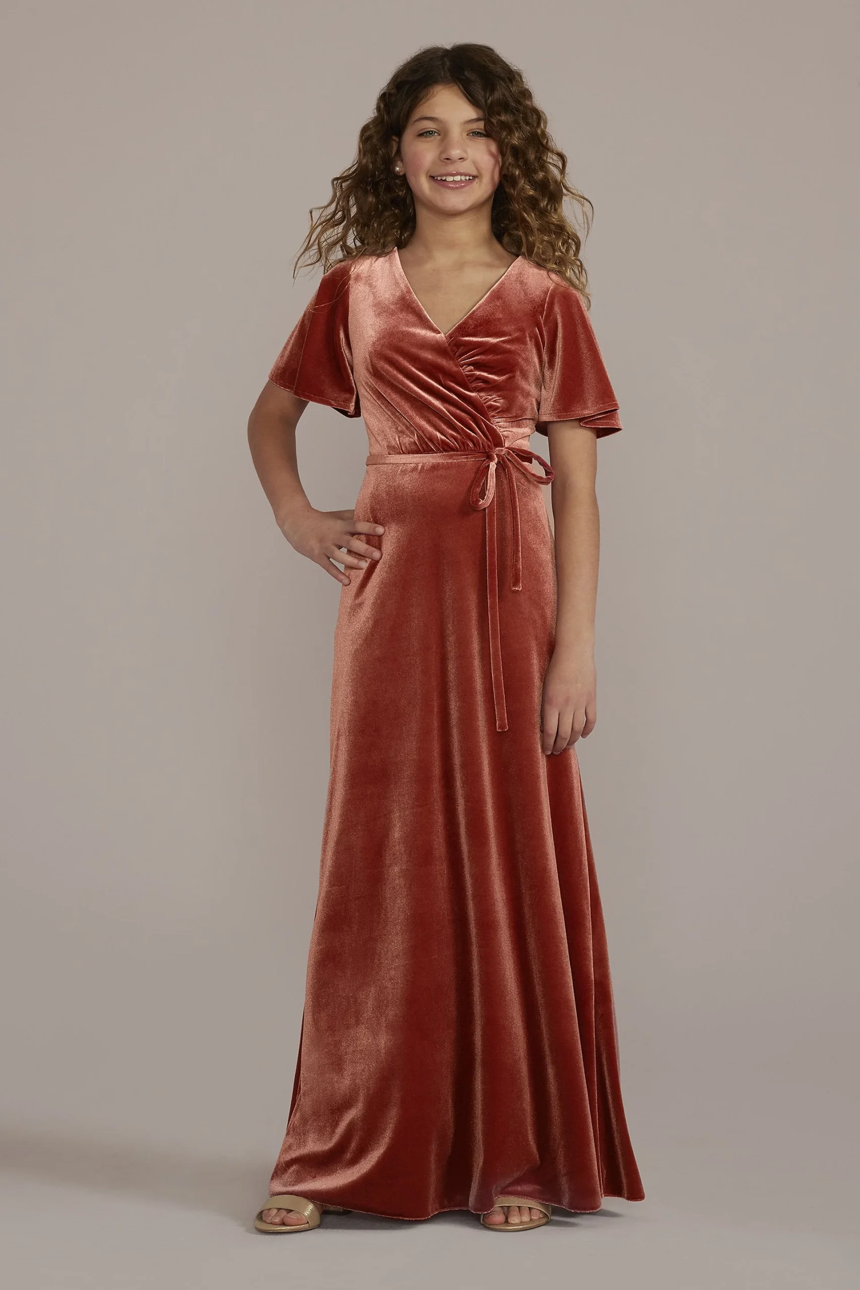 Velvet Flutter Sleeve Girls Dress