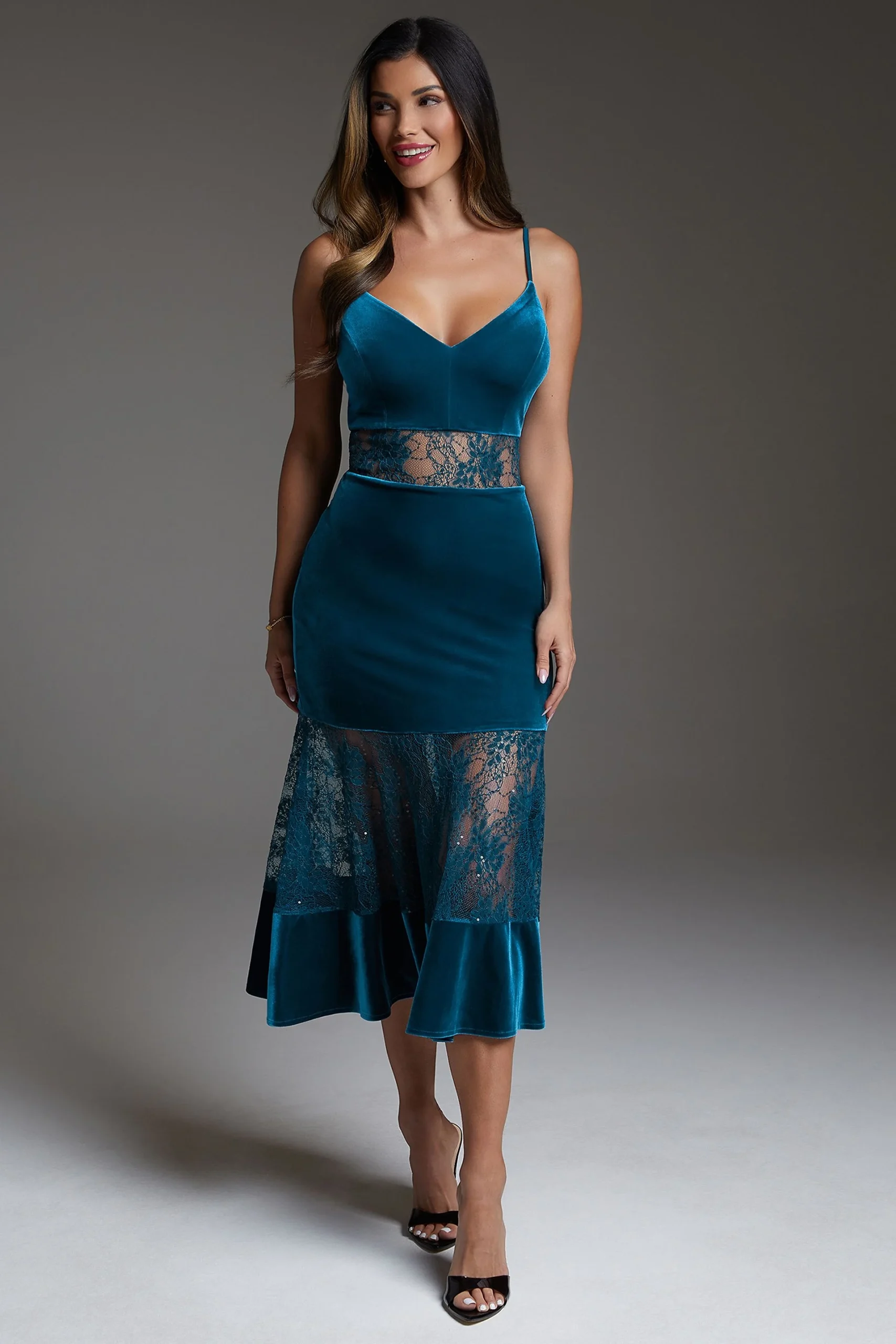 Velvet and Lace Midi Dress