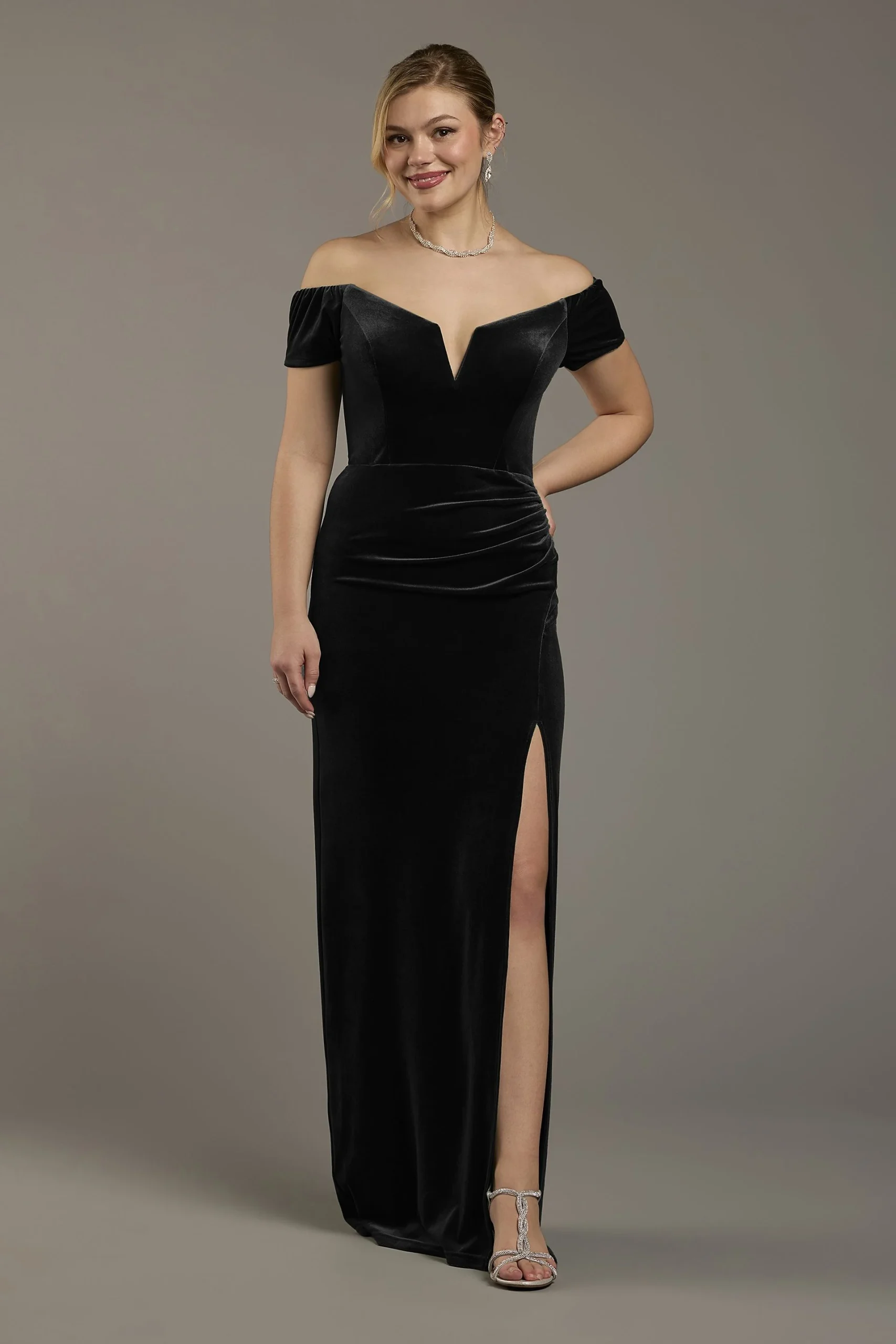 Velvet Off-the-Shoulder Notch Neck Sheath Dress