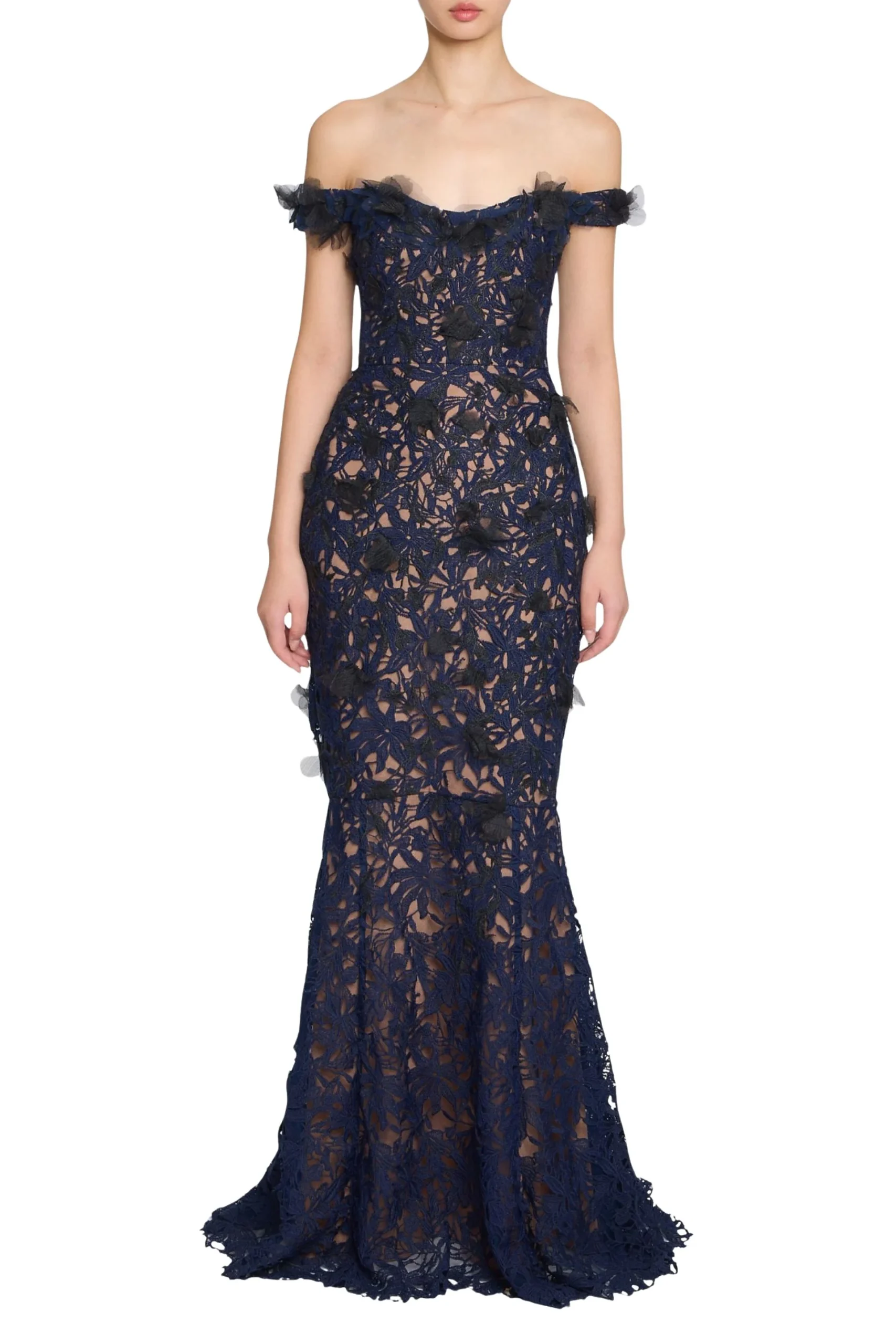 Vivarium Vines Guipure Lace Off Shoulder Gown
