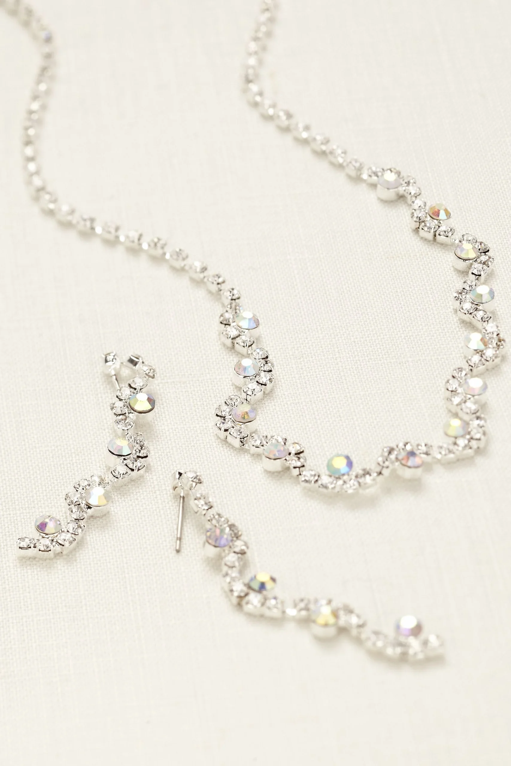Wavy Multi Color CrystalNecklace and Earring Set