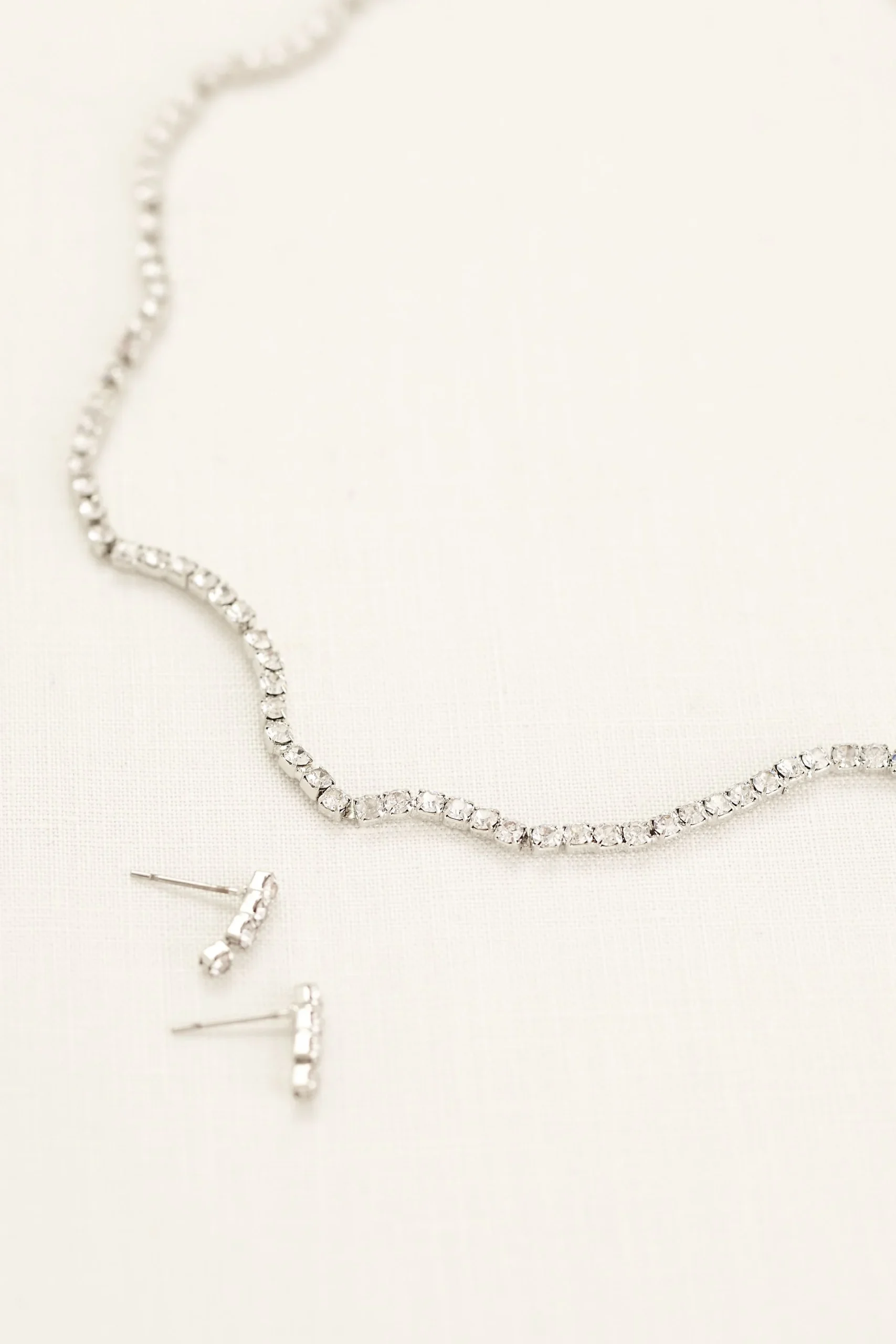 Wavy Rhinestone Necklace and Earring Set