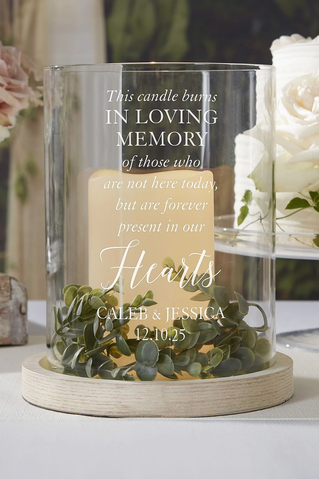 Wedding Hurricane with Whitewashed Wood Base