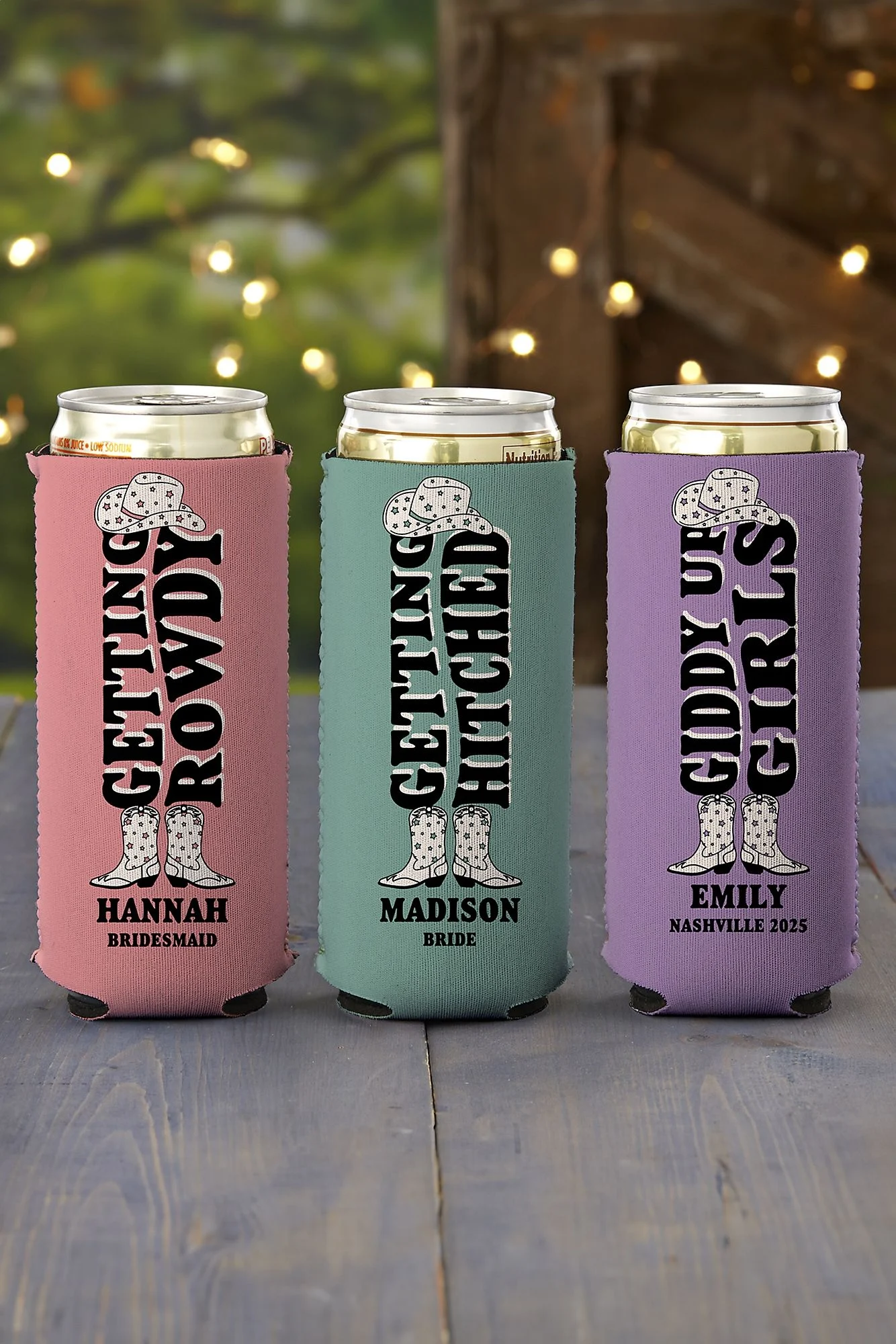 Western Wedding Personalized Slim Can Cooler