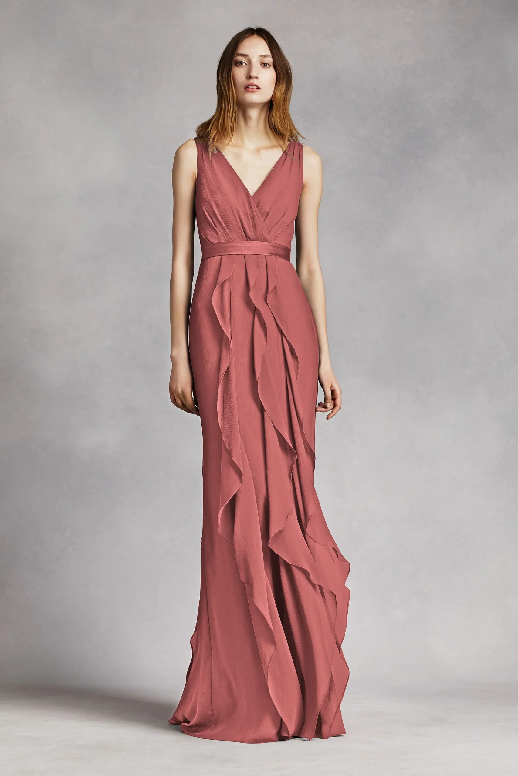 White by Vera Wang Ruffled Surplice Bodice Dress