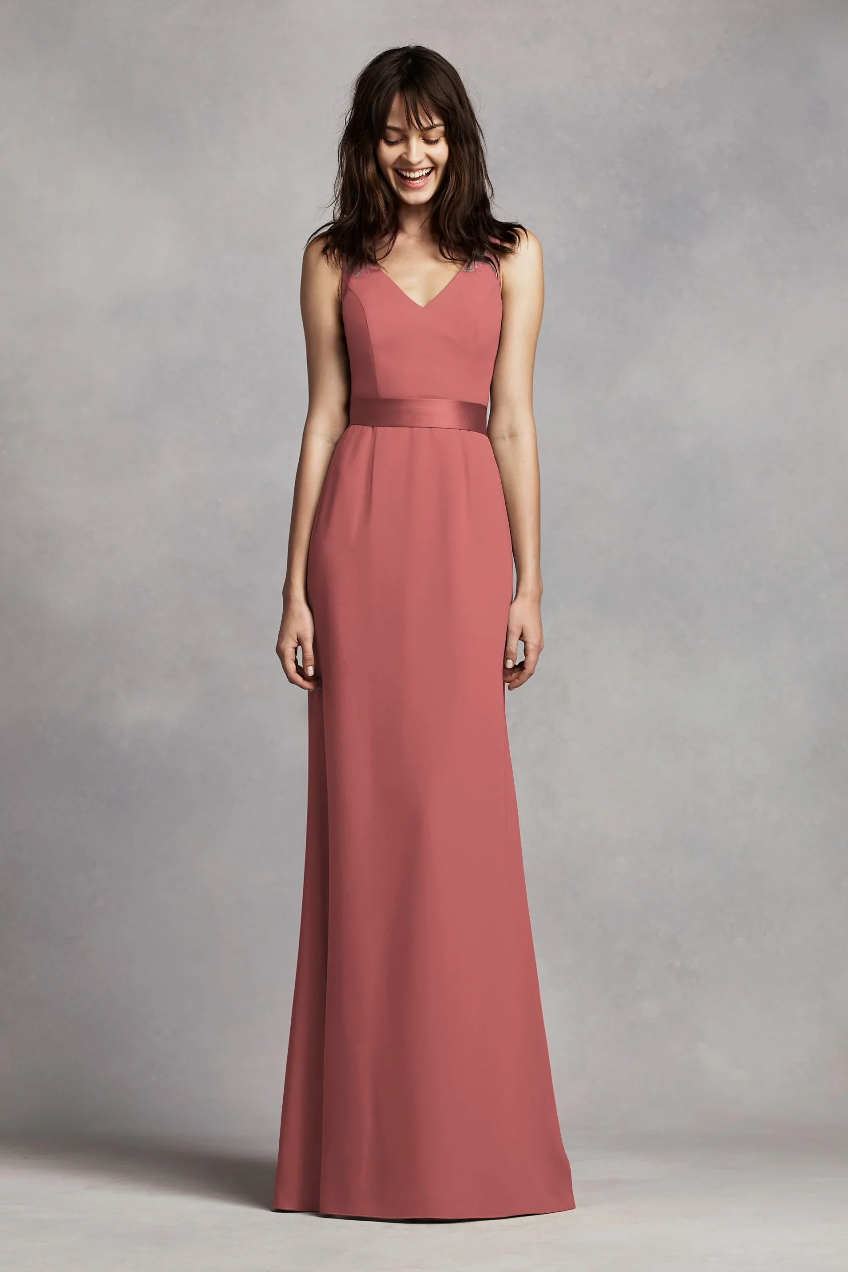 White by Vera Wang V-Neck Crepe Dress