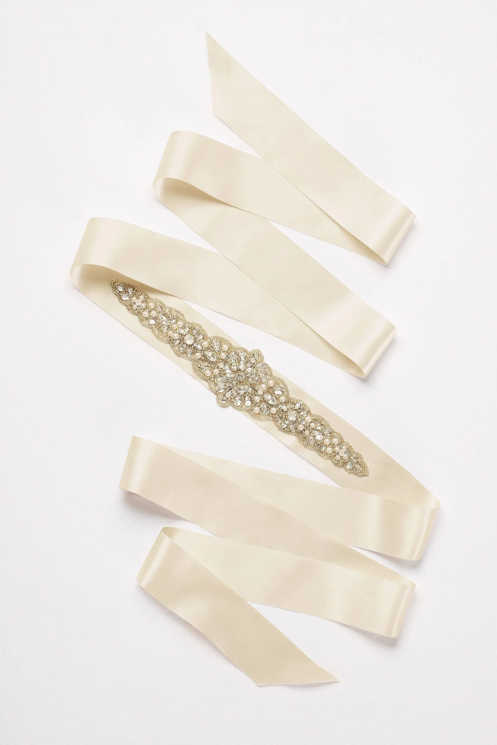 Wide Satin Ribbon Sash with Seed Bead Detailing
