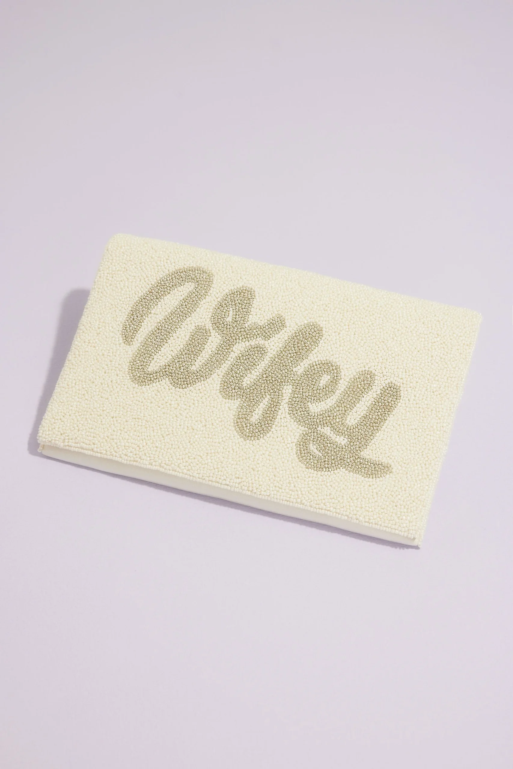 Wifey Script Allover Beaded Clutch