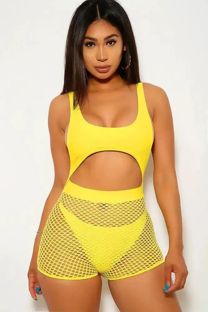 Yellow Netted Two Piece Swimsuit