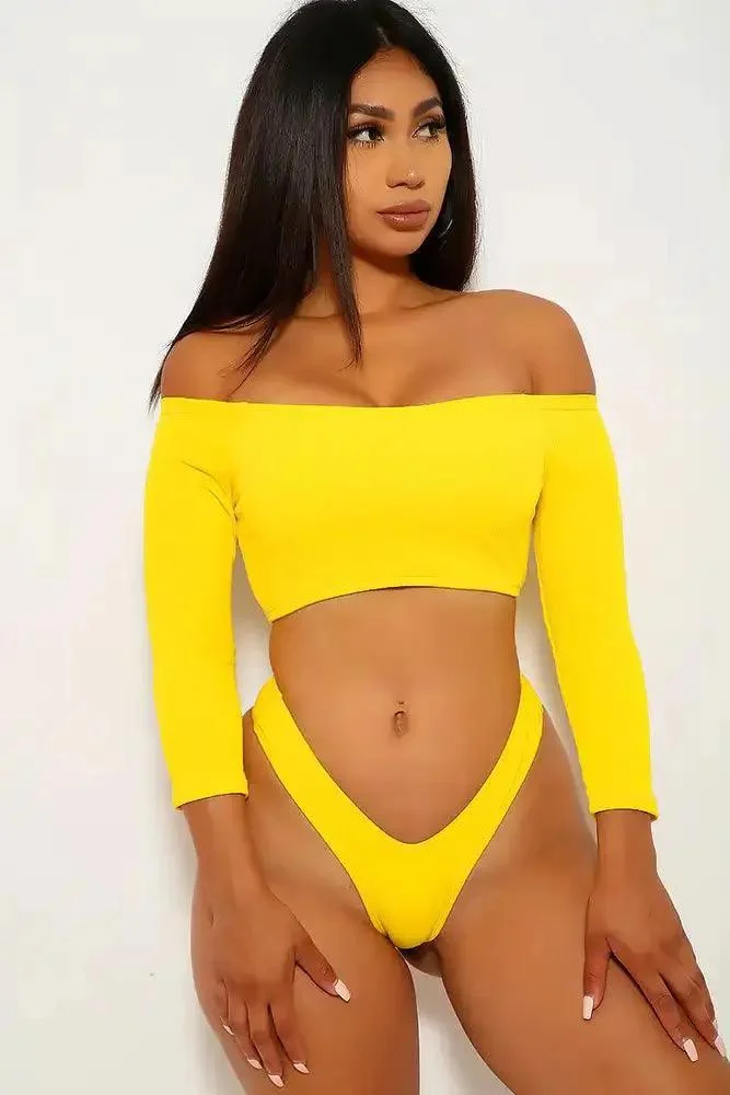 Yellow Off The Shoulder Two Piece Swimsuit