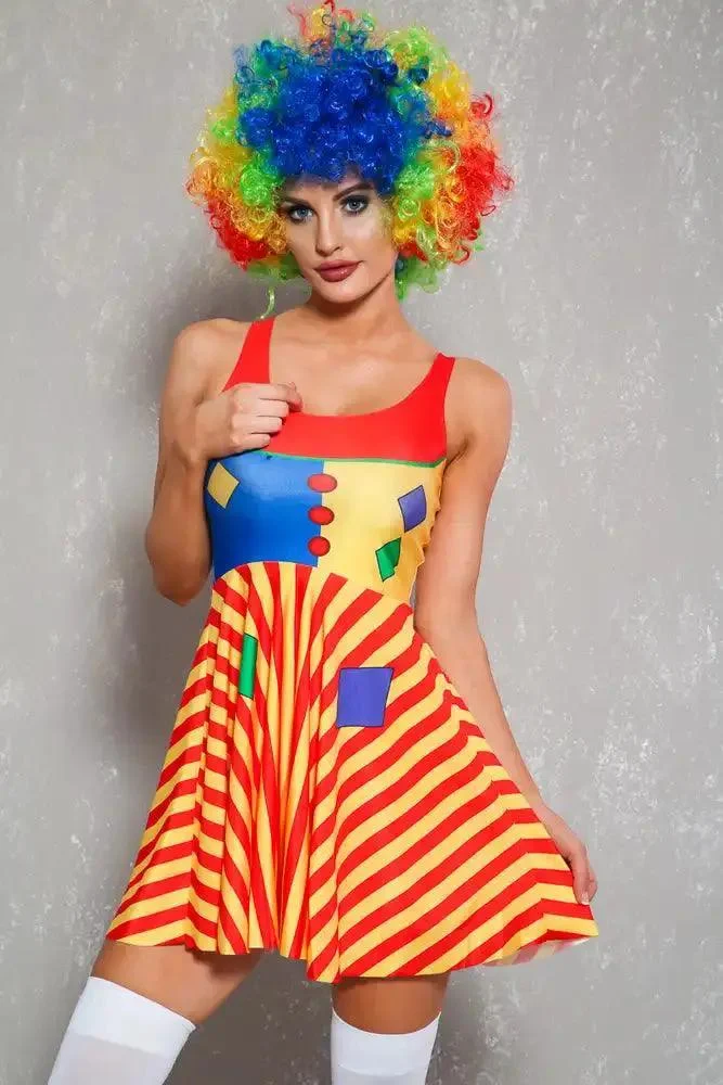 Yellow Red Printed Sexy Clown One Piece Costume