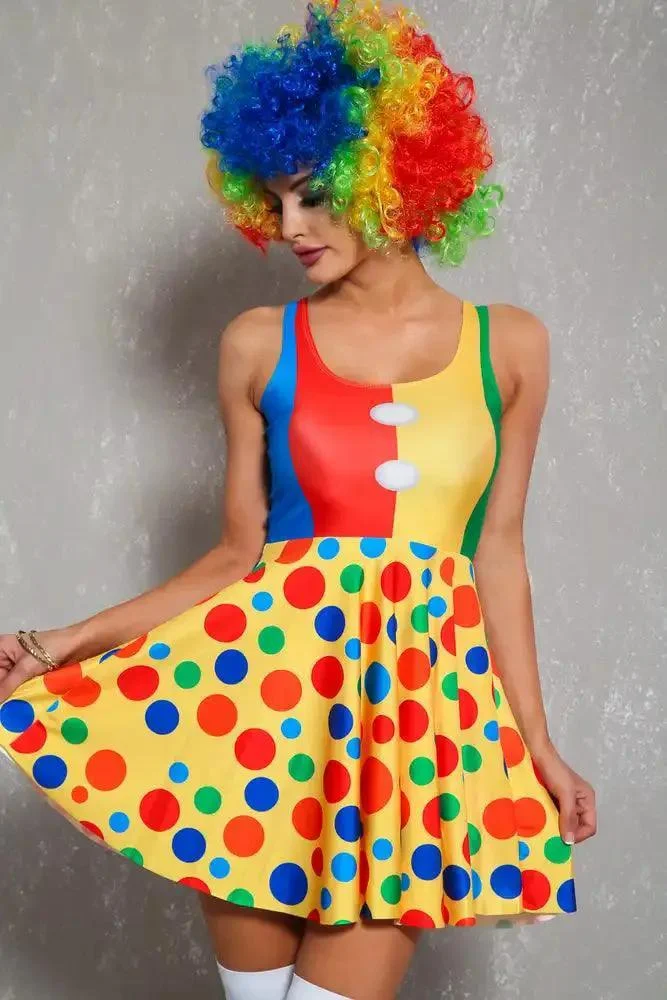 Yellow Red Printed Sexy Clownette One Piece Costume