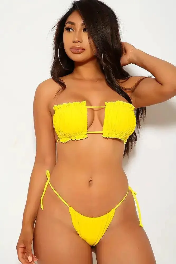 Yellow Ruffled Bandeau Two Piece Swimsuit