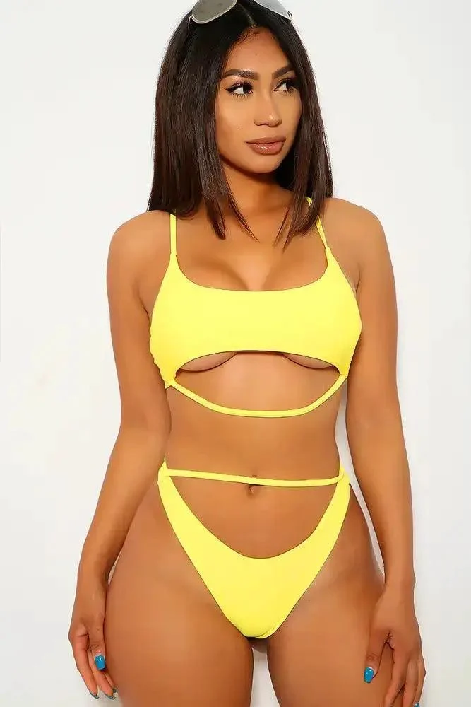 Yellow Two Piece Cut Out Strappy Swimsuit