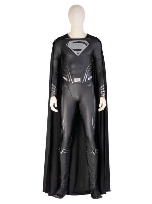 Zack Snyder's Justice League Superman Clark Kent Black Battle Suit Halloween Cosplay Costume Full Set
